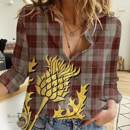 ScotsTee Shop Scottish Cunningham Burgundy Dancers Clan Tartan Women Casual Shirt - Golden Thistle Style
