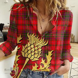 ScotsTee Shop Scottish MacDougall Modern Clan Tartan Women Casual Shirt - Golden Thistle Style