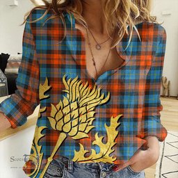 ScotsTee Shop Scottish MacLachlan Ancient Clan Tartan Women Casual Shirt - Golden Thistle Style