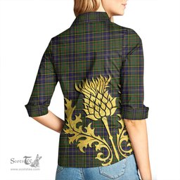 ScotsTee Shop Scottish MacMillan Hunting Modern Clan Tartan Women Casual Shirt - Golden Thistle Style