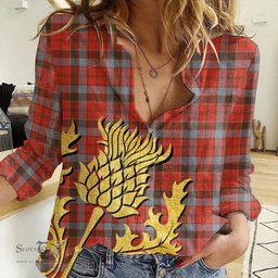 ScotsTee Shop Scottish Robertson Weathered Clan Tartan Women Casual Shirt - Golden Thistle Style
