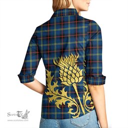 ScotsTee Shop Scottish Grewar Clan Tartan Women Casual Shirt - Golden Thistle Style