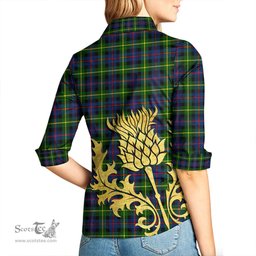 ScotsTee Shop Scottish Farquharson Modern Clan Tartan Women Casual Shirt - Golden Thistle Style