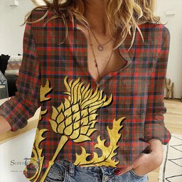 ScotsTee Shop Scottish Cumming Hunting Weathered Clan Tartan Women Casual Shirt - Golden Thistle Style