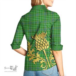 ScotsTee Shop Scottish Currie Clan Tartan Women Casual Shirt - Golden Thistle Style