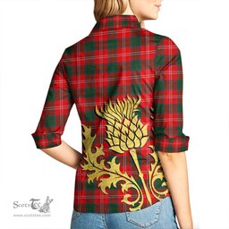 ScotsTee Shop Scottish Chisholm Modern Clan Tartan Women Casual Shirt - Golden Thistle Style