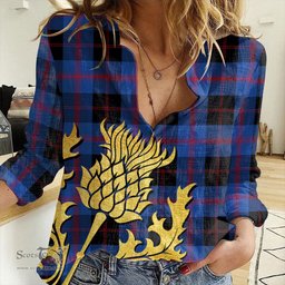 ScotsTee Shop Scottish Angus Modern Clan Tartan Women Casual Shirt - Golden Thistle Style
