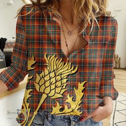 ScotsTee Shop Scottish Innes Ancient Clan Tartan Women Casual Shirt - Golden Thistle Style
