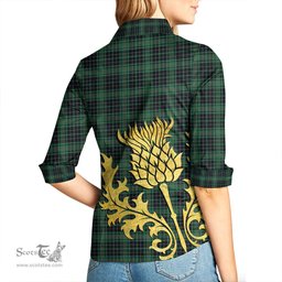 ScotsTee Shop Scottish MacAulay Hunting Ancient Clan Tartan Women Casual Shirt - Golden Thistle Style