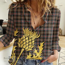 ScotsTee Shop Scottish Sutherland Weathered Clan Tartan Women Casual Shirt - Golden Thistle Style