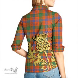 ScotsTee Shop Scottish Ross Ancient Clan Tartan Women Casual Shirt - Golden Thistle Style