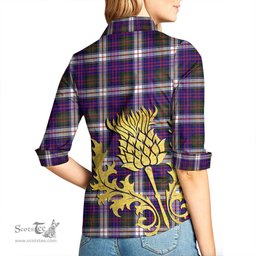 ScotsTee Shop Scottish MacDonald Dress Modern Clan Tartan Women Casual Shirt - Golden Thistle Style