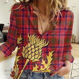 ScotsTee Shop Scottish Lumsden Modern Clan Tartan Women Casual Shirt - Golden Thistle Style
