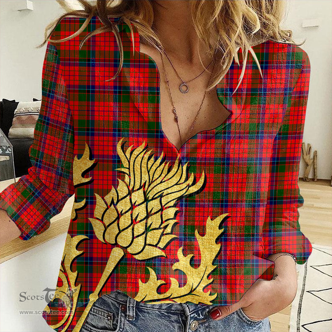 ScotsTee Shop Scottish Nicolson Modern Clan Tartan Women Casual Shirt - Golden Thistle Style