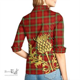 ScotsTee Shop Scottish Morrison Red Modern Clan Tartan Women Casual Shirt - Golden Thistle Style