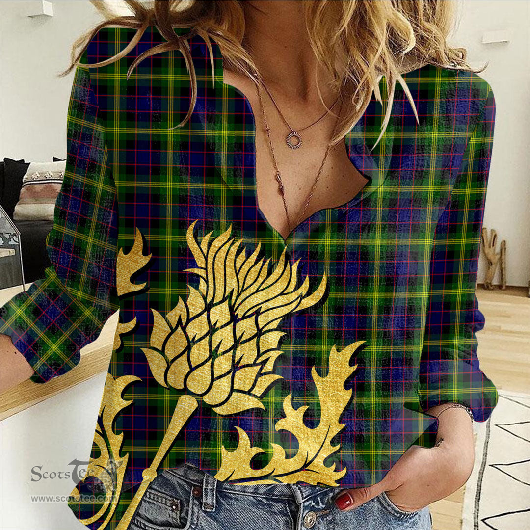 ScotsTee Shop Scottish Watson Modern Clan Tartan Women Casual Shirt - Golden Thistle Style