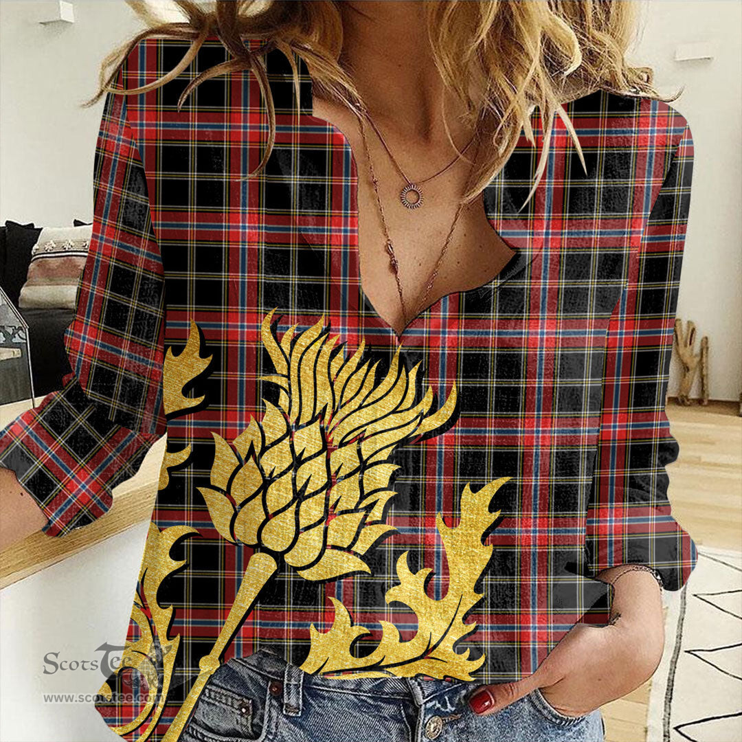 ScotsTee Shop Scottish Norwegian Night Clan Tartan Women Casual Shirt - Golden Thistle Style