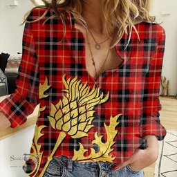 ScotsTee Shop Scottish Marjoribanks Clan Tartan Women Casual Shirt - Golden Thistle Style