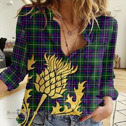 ScotsTee Shop Scottish Inglis Modern Clan Tartan Women Casual Shirt - Golden Thistle Style