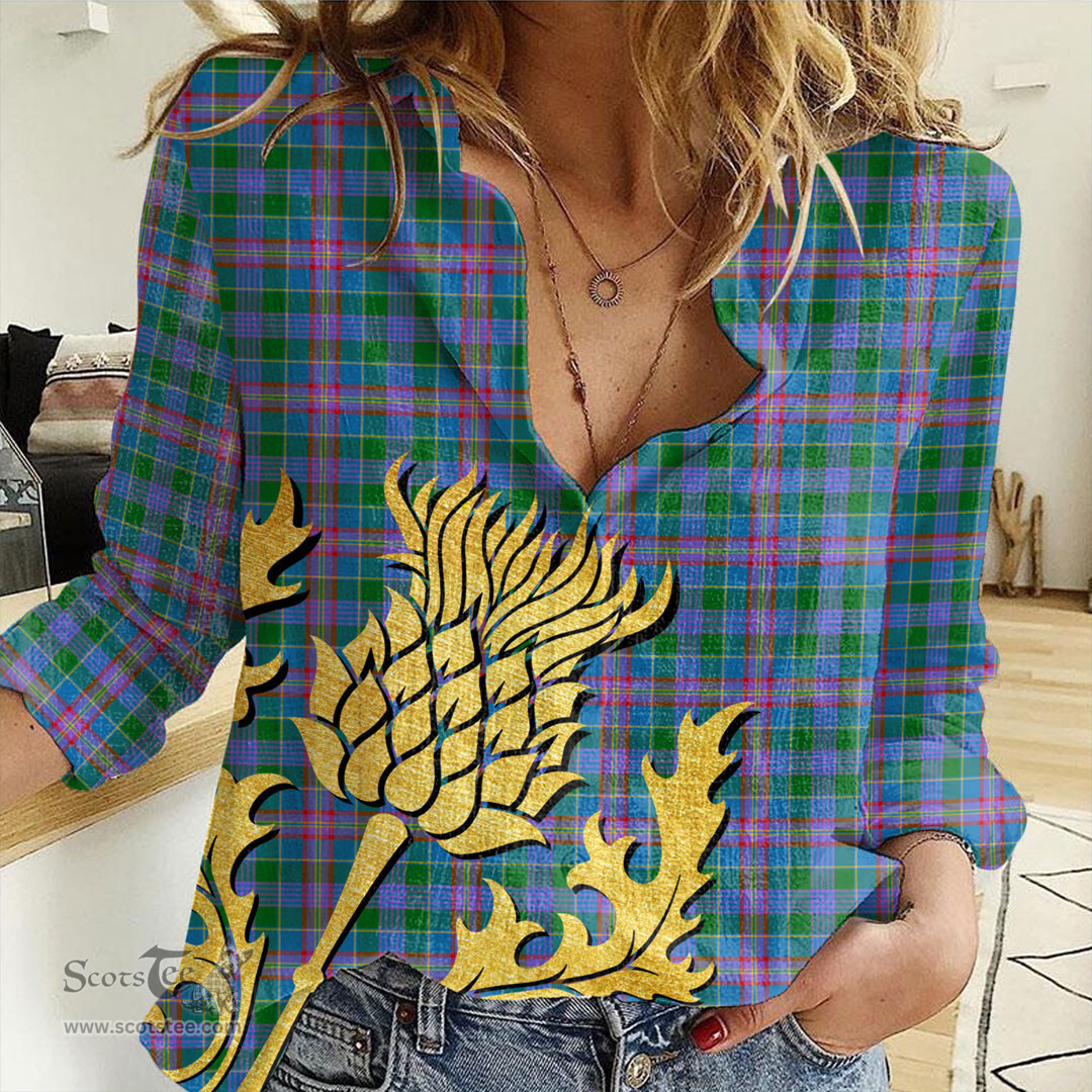 ScotsTee Shop Scottish Ralston Clan Tartan Women Casual Shirt - Golden Thistle Style