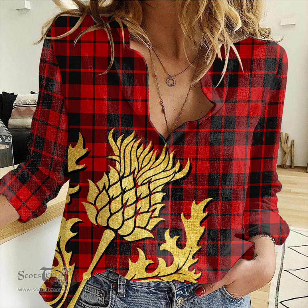 ScotsTee Shop Scottish Ettrick District Clan Tartan Women Casual Shirt - Golden Thistle Style