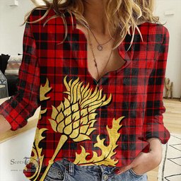 ScotsTee Shop Scottish Ettrick District Clan Tartan Women Casual Shirt - Golden Thistle Style