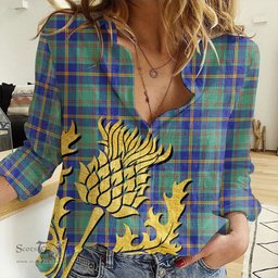 ScotsTee Shop Scottish US Marine Clan Tartan Women Casual Shirt - Golden Thistle Style