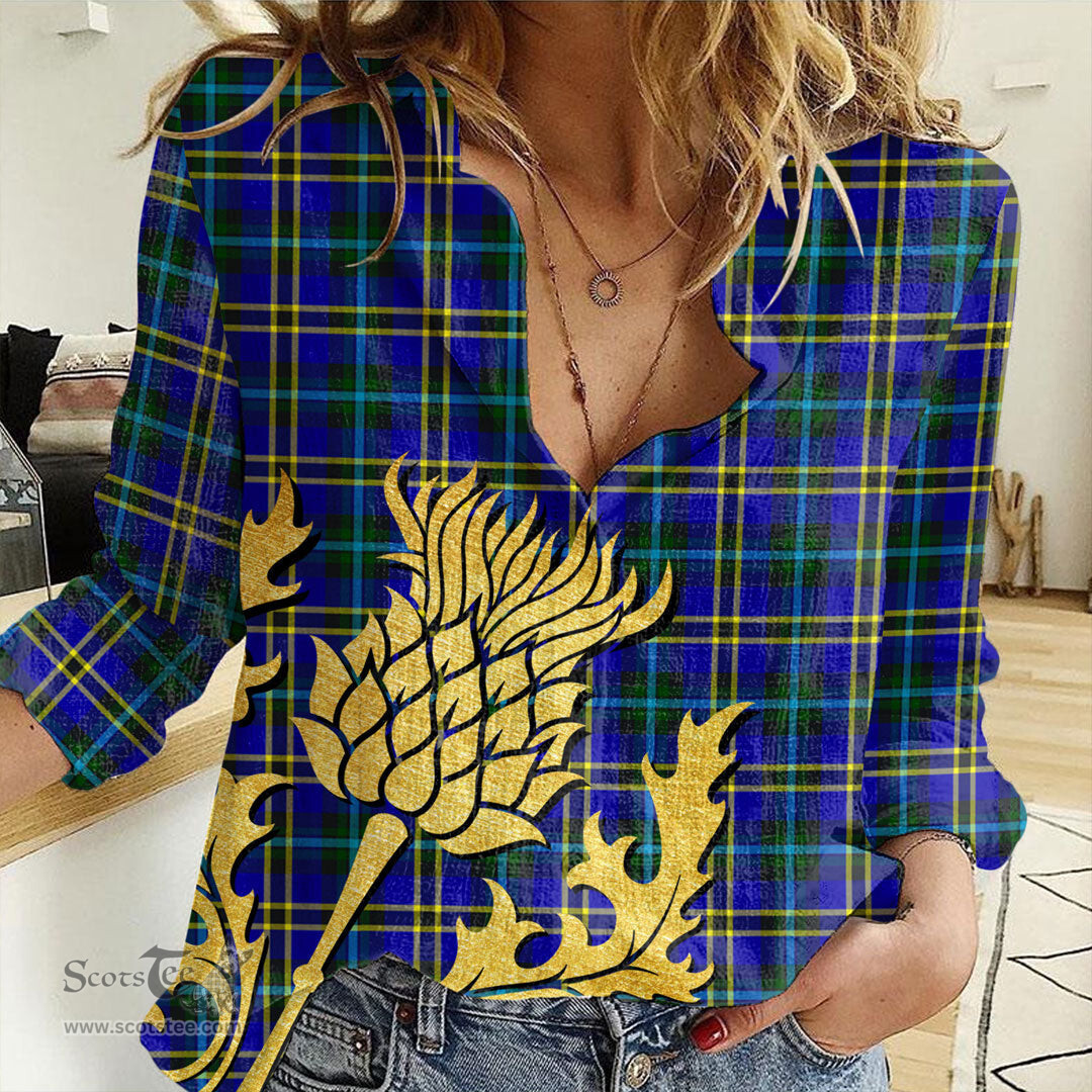 ScotsTee Shop Scottish Weir Modern Clan Tartan Women Casual Shirt - Golden Thistle Style