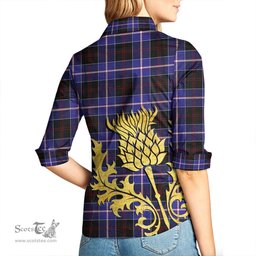 ScotsTee Shop Scottish Dunlop Modern Clan Tartan Women Casual Shirt - Golden Thistle Style