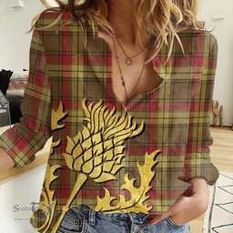 ScotsTee Shop Scottish MacMillan Old Weathered Clan Tartan Women Casual Shirt - Golden Thistle Style