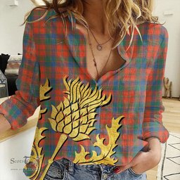 ScotsTee Shop Scottish Robertson Ancient Clan Tartan Women Casual Shirt - Golden Thistle Style