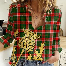ScotsTee Shop Scottish Pollock Modern Clan Tartan Women Casual Shirt - Golden Thistle Style