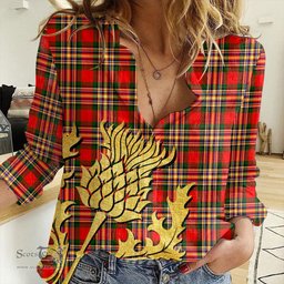 ScotsTee Shop Scottish MacGill Modern Clan Tartan Women Casual Shirt - Golden Thistle Style