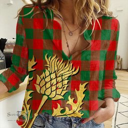 ScotsTee Shop Scottish Moncrieffe Clan Tartan Women Casual Shirt - Golden Thistle Style