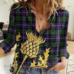 ScotsTee Shop Scottish Galbraith Modern Clan Tartan Women Casual Shirt - Golden Thistle Style