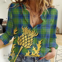 ScotsTee Shop Scottish Johnston Ancient Clan Tartan Women Casual Shirt - Golden Thistle Style