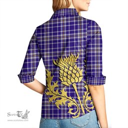 ScotsTee Shop Scottish Ochterlony Clan Tartan Women Casual Shirt - Golden Thistle Style
