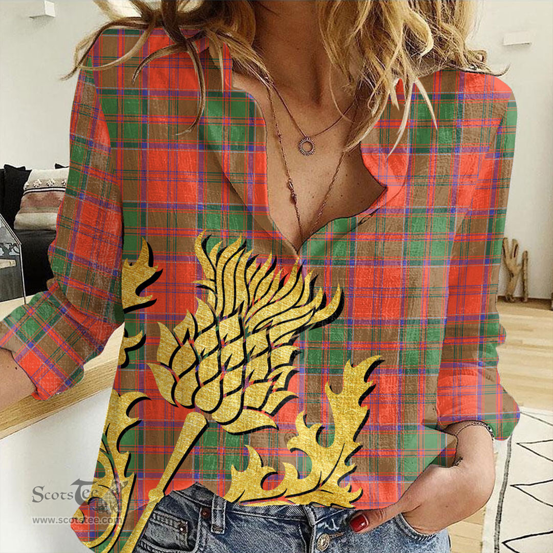 ScotsTee Shop Scottish Grant Ancient Clan Tartan Women Casual Shirt - Golden Thistle Style