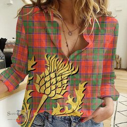 ScotsTee Shop Scottish Grant Ancient Clan Tartan Women Casual Shirt - Golden Thistle Style