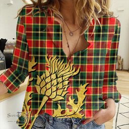 ScotsTee Shop Scottish MacLachlan Hunting Modern Clan Tartan Women Casual Shirt - Golden Thistle Style