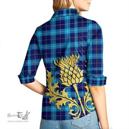 ScotsTee Shop Scottish MacSporran Ancient Clan Tartan Women Casual Shirt - Golden Thistle Style