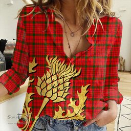 ScotsTee Shop Scottish MacDonnell of Keppoch Modern Clan Tartan Women Casual Shirt - Golden Thistle Style