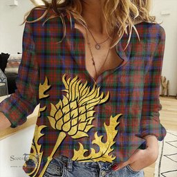 ScotsTee Shop Scottish MacDuff Hunting Modern Clan Tartan Women Casual Shirt - Golden Thistle Style