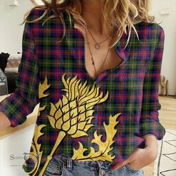 ScotsTee Shop Scottish Logan Modern Clan Tartan Women Casual Shirt - Golden Thistle Style