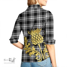 ScotsTee Shop Scottish Menzies Black White Modern Clan Tartan Women Casual Shirt - Golden Thistle Style