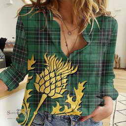 ScotsTee Shop Scottish MacLean Hunting Ancient Clan Tartan Women Casual Shirt - Golden Thistle Style