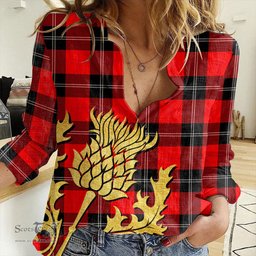 ScotsTee Shop Scottish Ramsay Modern Clan Tartan Women Casual Shirt - Golden Thistle Style