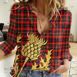 ScotsTee Shop Scottish Innes Modern Clan Tartan Women Casual Shirt - Golden Thistle Style