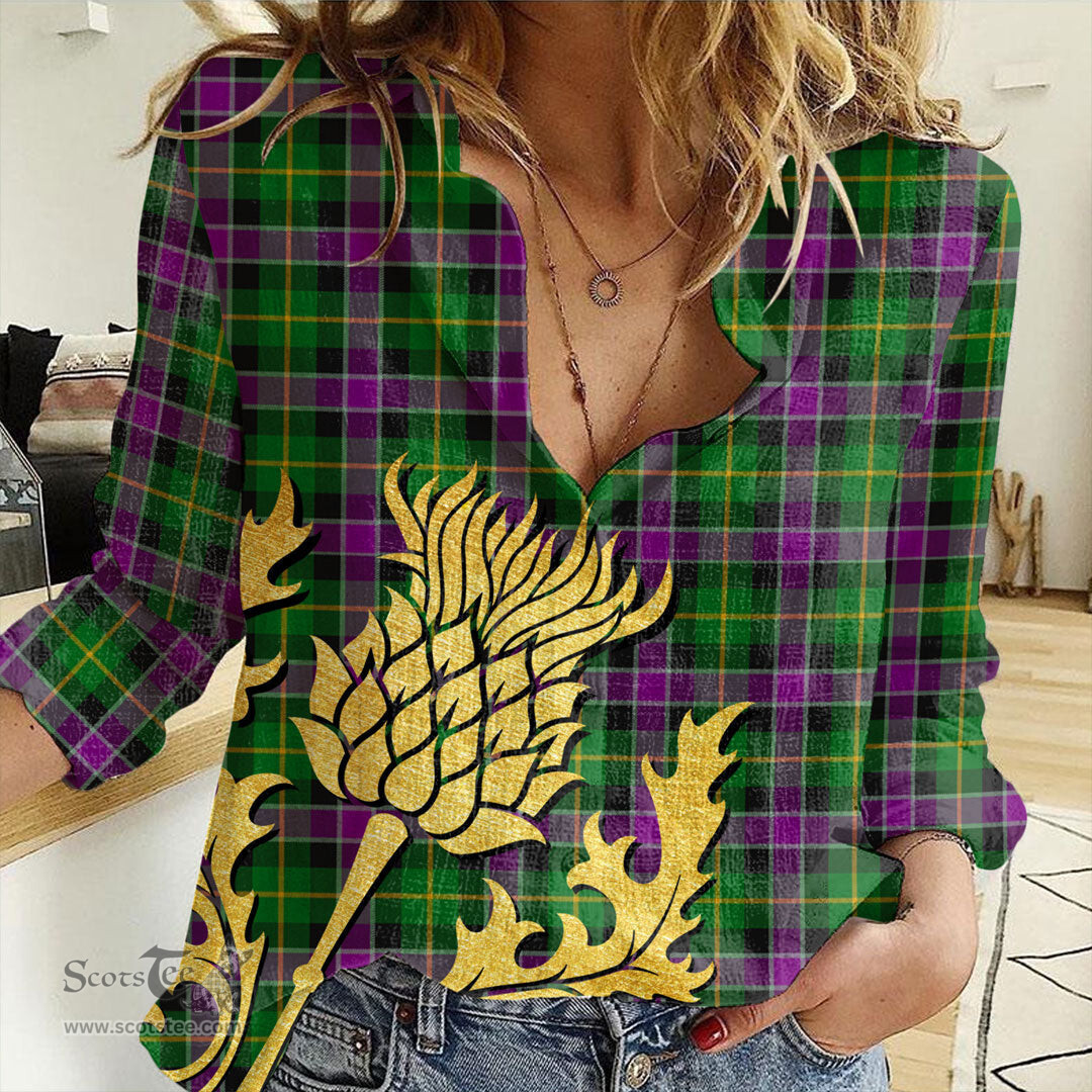 ScotsTee Shop Scottish Selkirk Clan Tartan Women Casual Shirt - Golden Thistle Style