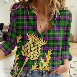 ScotsTee Shop Scottish Selkirk Clan Tartan Women Casual Shirt - Golden Thistle Style